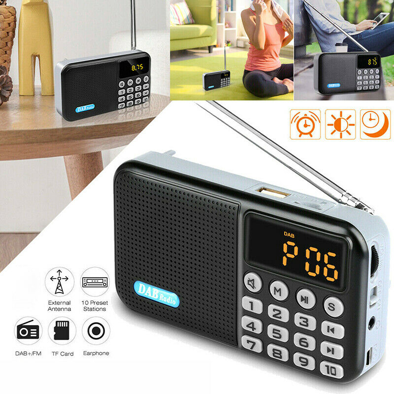 Black Portable Pocket Digital DAB Radio FM MP3 Player Stereo Speaker W/ 18650