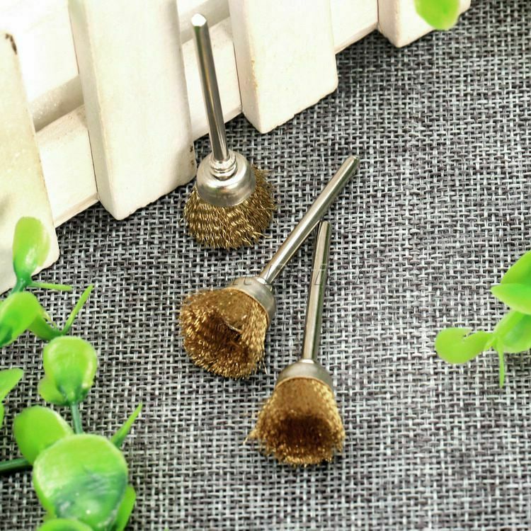 10Pcs 3mm Shank Mandrel Brass Wire Wheel Brushes Rotary Tool Grinder Accessories