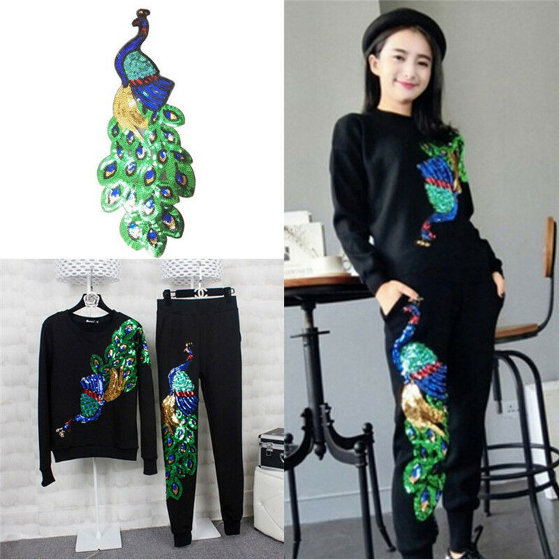Women Sequin Peacock Embroidery Applique Patch Sew On Clothes Accessory.l8