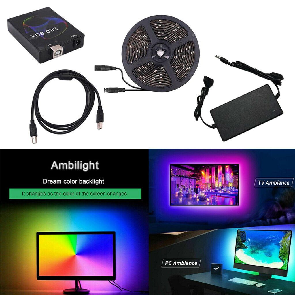RGB 5050 LED Strip Lights with 5V Power Supply for Bedroom TV Ornaments 1m