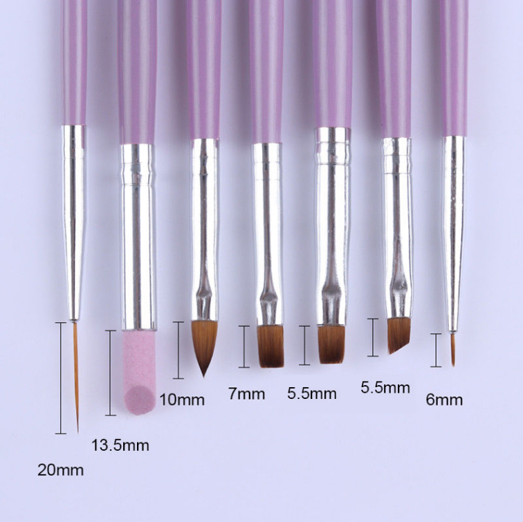 7Pcs Acrylic Nail Art Pen Tips UV Builder Gel Painting Nails Brush Manicure Set.