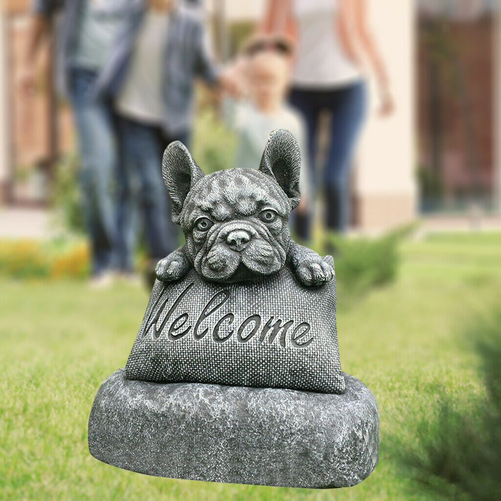 Garden French-Bulldog Statue Welcome Sign Outdoors for Home Backyard Gift