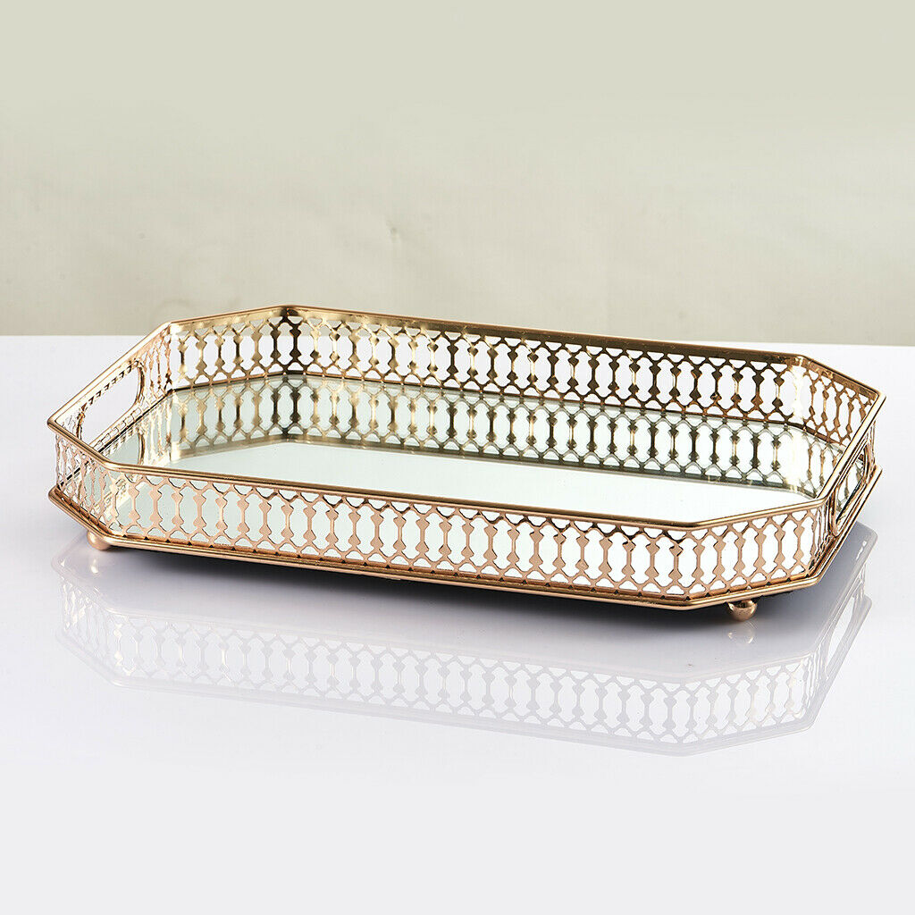 Vanity Tray with Eight Corner Metal for Dresser Bedroom Countertop Organizer