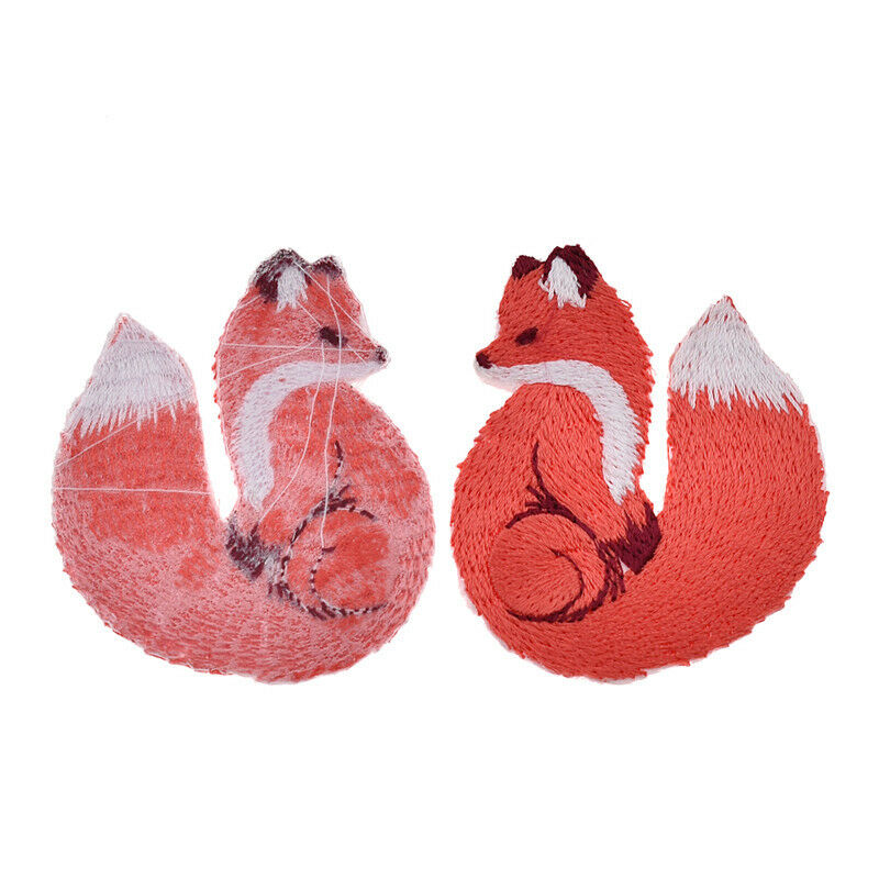 Pair Fox Patches Embroidery Iron On Rayon Fabric Applique DIY Sewing Craft Decor