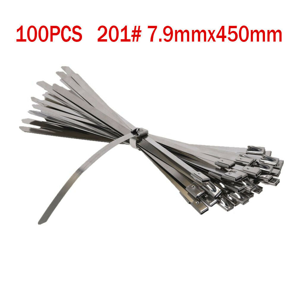 100PCS Stainless Steel Cable Zip Ties Wraps 201 Grade Excellent Quality 7.9X450