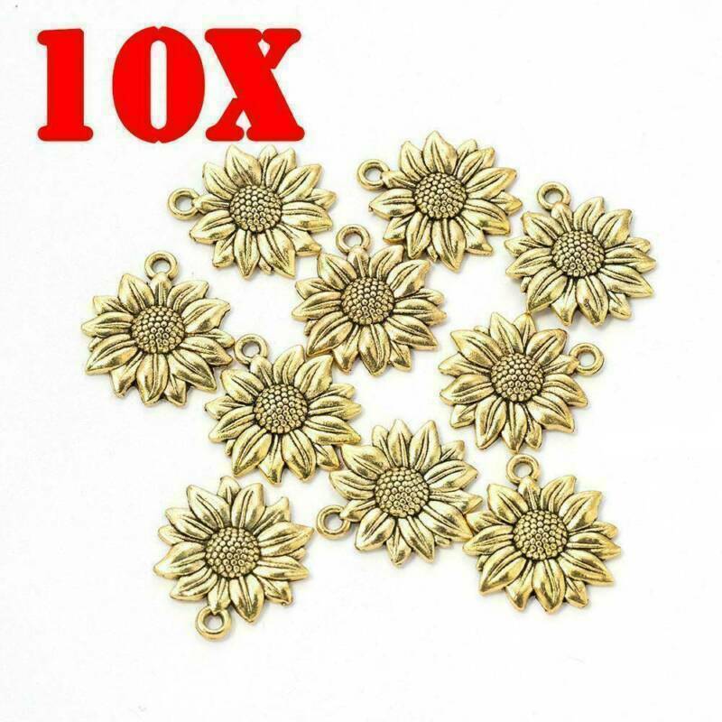 Lots 10x Sunflower Beads Charms Golden DIY Necklace Bracelet Jewelry Making@