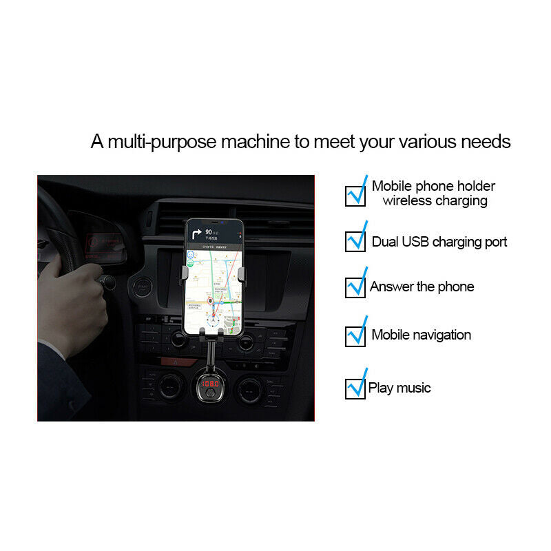 Dual USB QC3.0 Car Phone Charger Holder Bluetooth Cigarette Lighter Interface