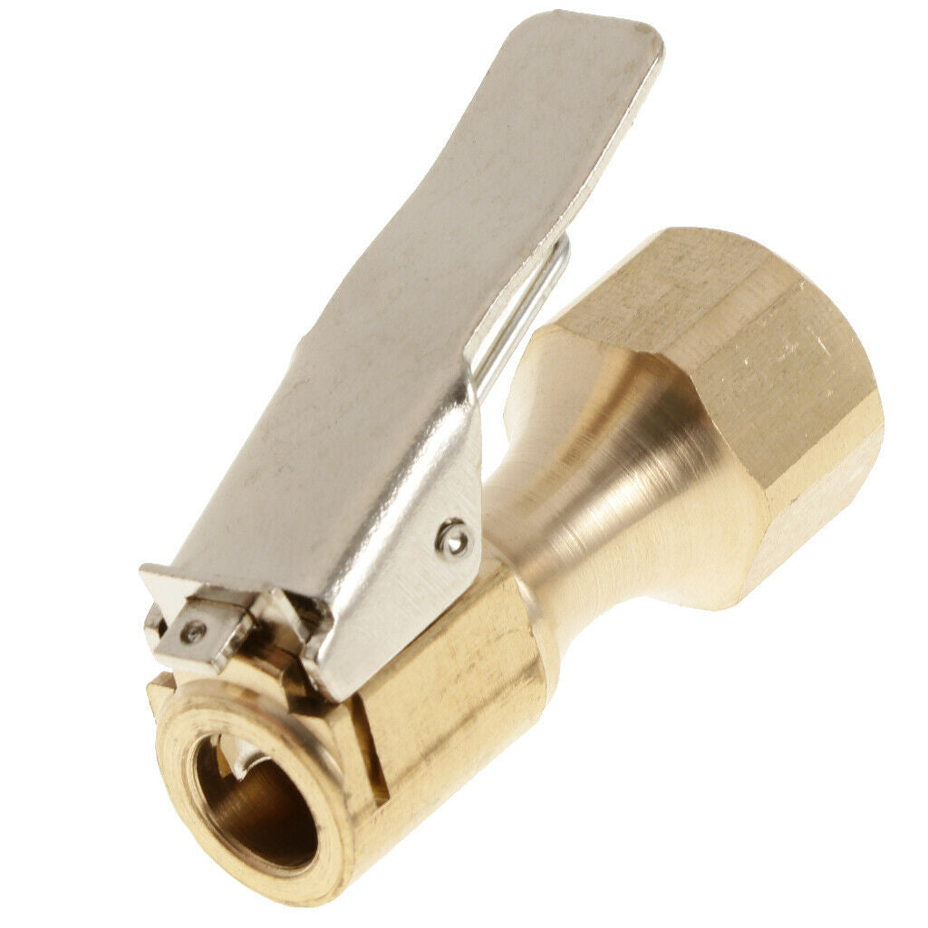 1Pcs 1/4" NPT Straight Brass Lock-on Tire Inflator Air Chuck Female Chuck w/Clip