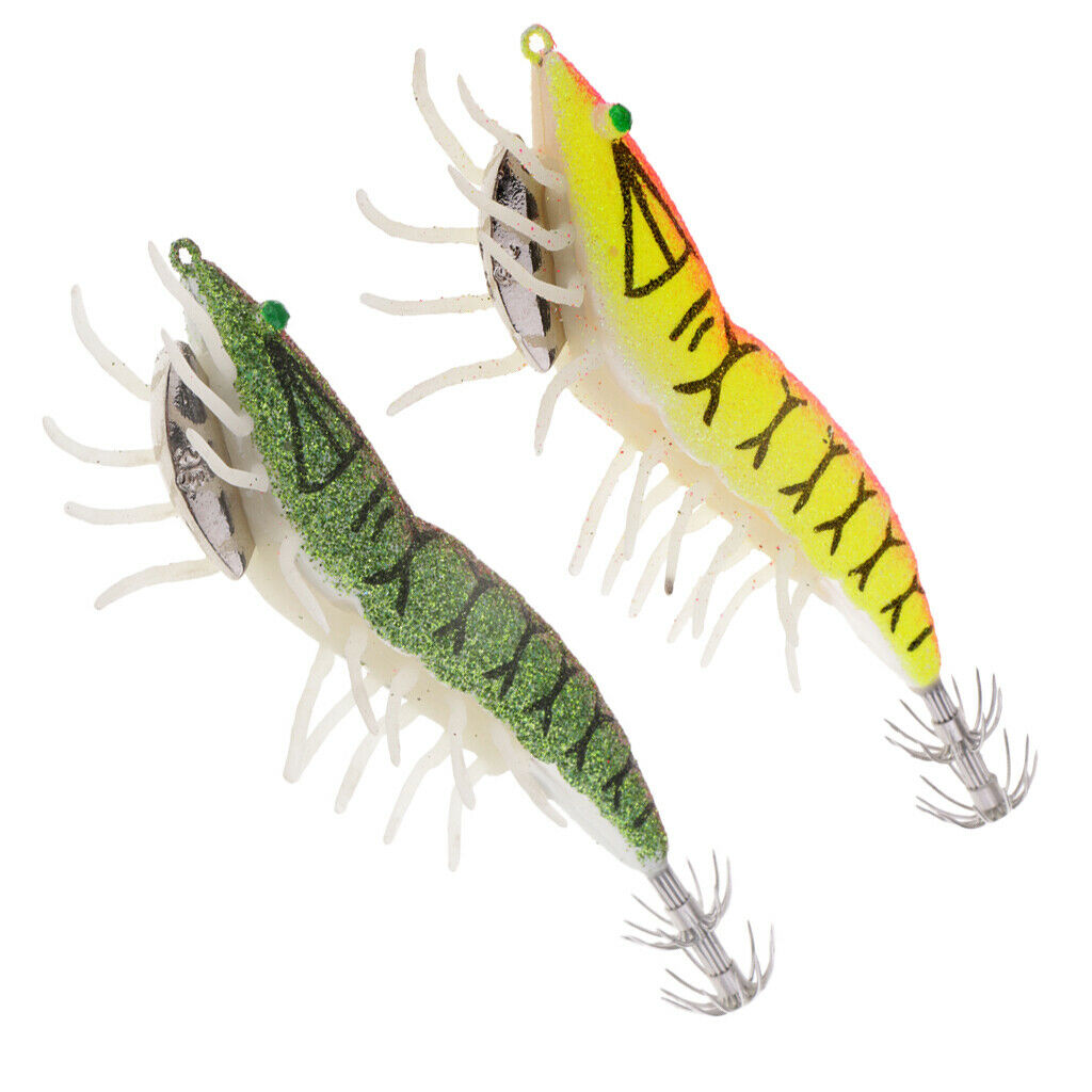 2pcs Luminous Shrimp Fishing Lures Squid Jig Hooks