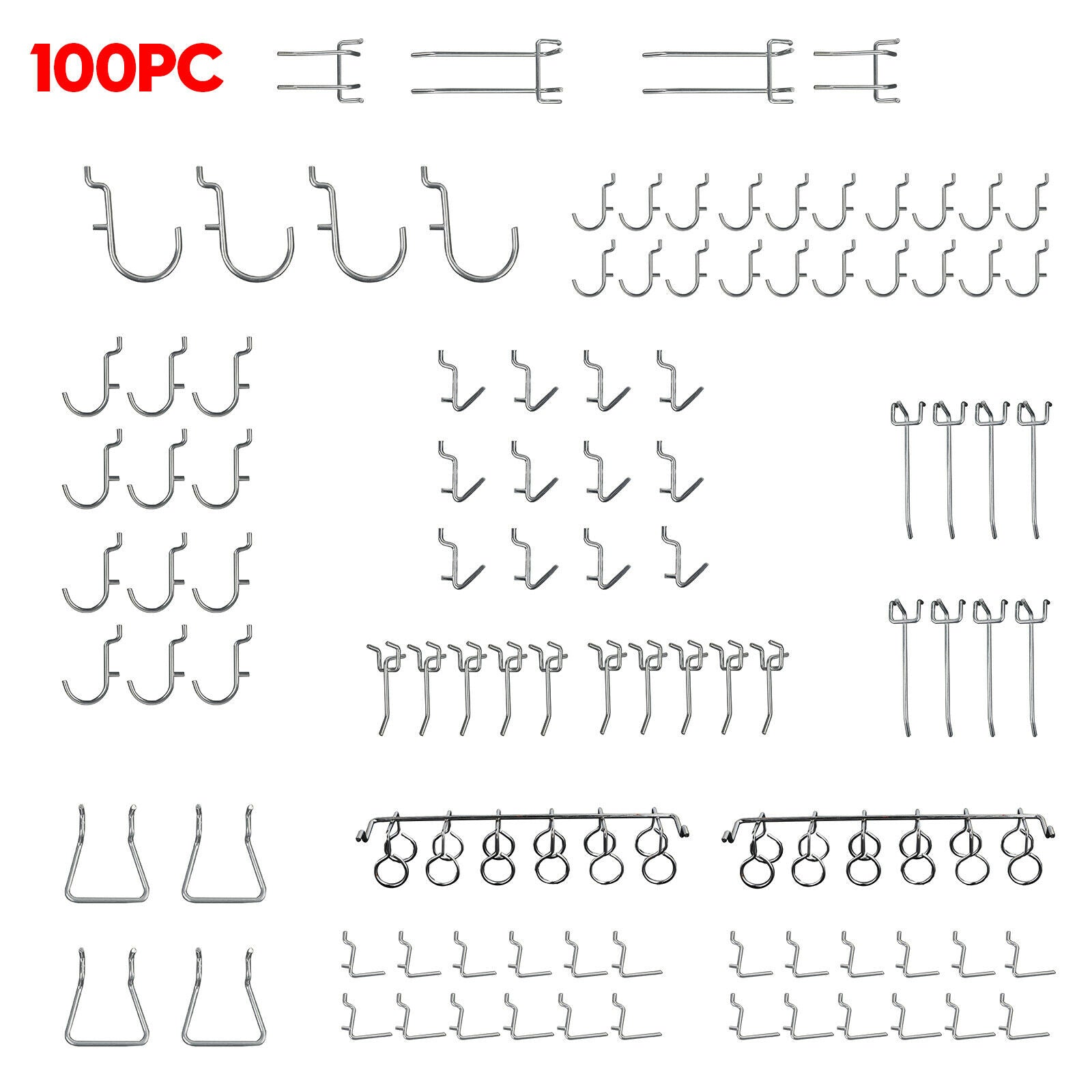 100Pc Pegboard Hook Assortment Kit Storage Shop Garage Organizing Tools Hanger