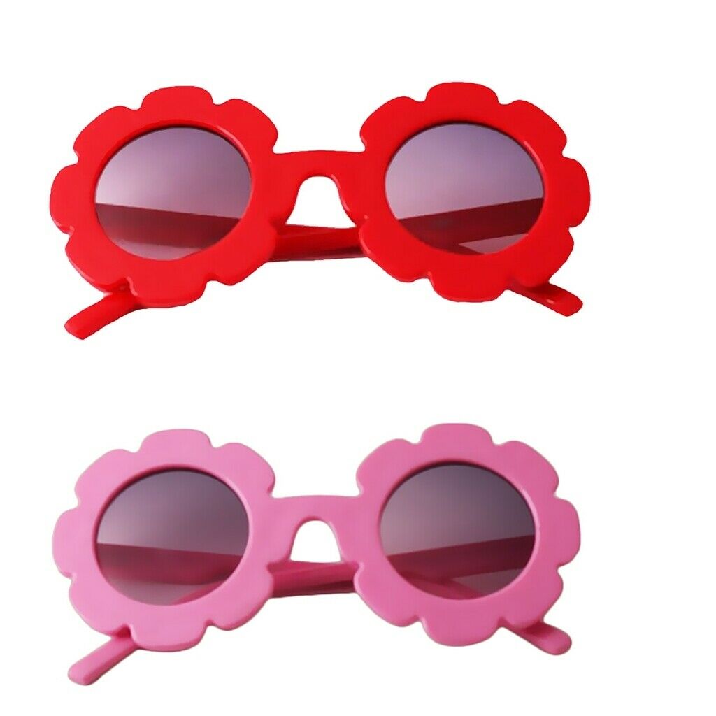 2 X Flower Sunglasses Shades UV400 for Girls Kids Baby Party Red + Pink