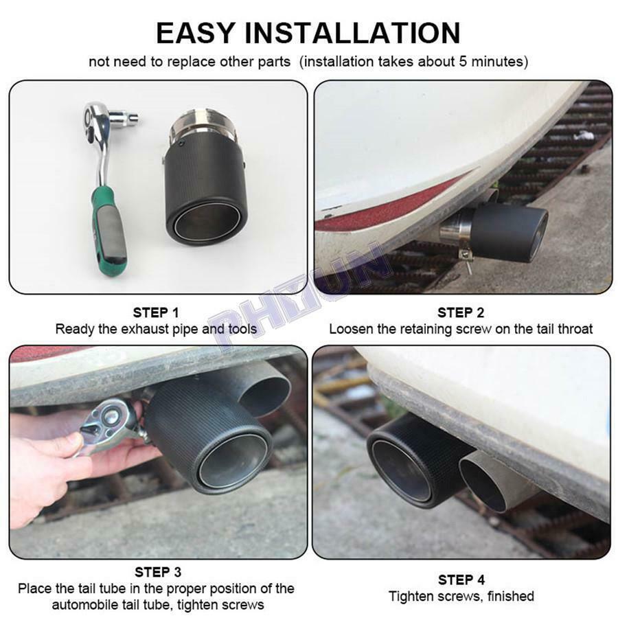 63mm INLET Car Exhaust Muffler Tail Pipe Carbon Fiber Stainless Steel Universal