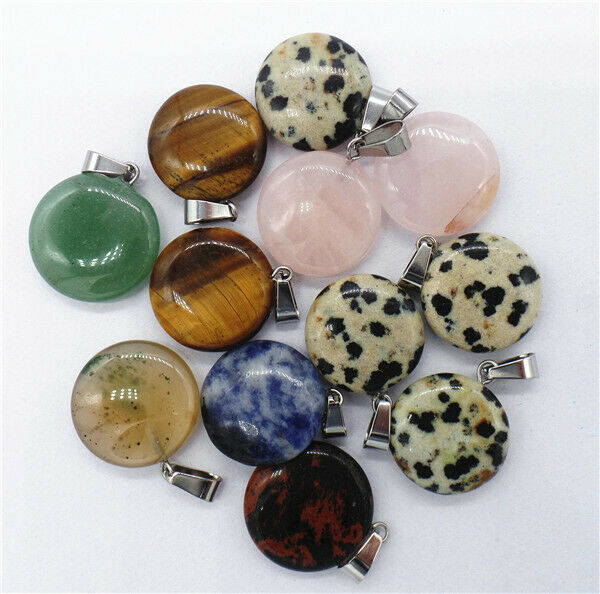 100Pcs 20x6mm Wholesale Multicolor Mixed Stone Round Pendant Bead DIY HH8272