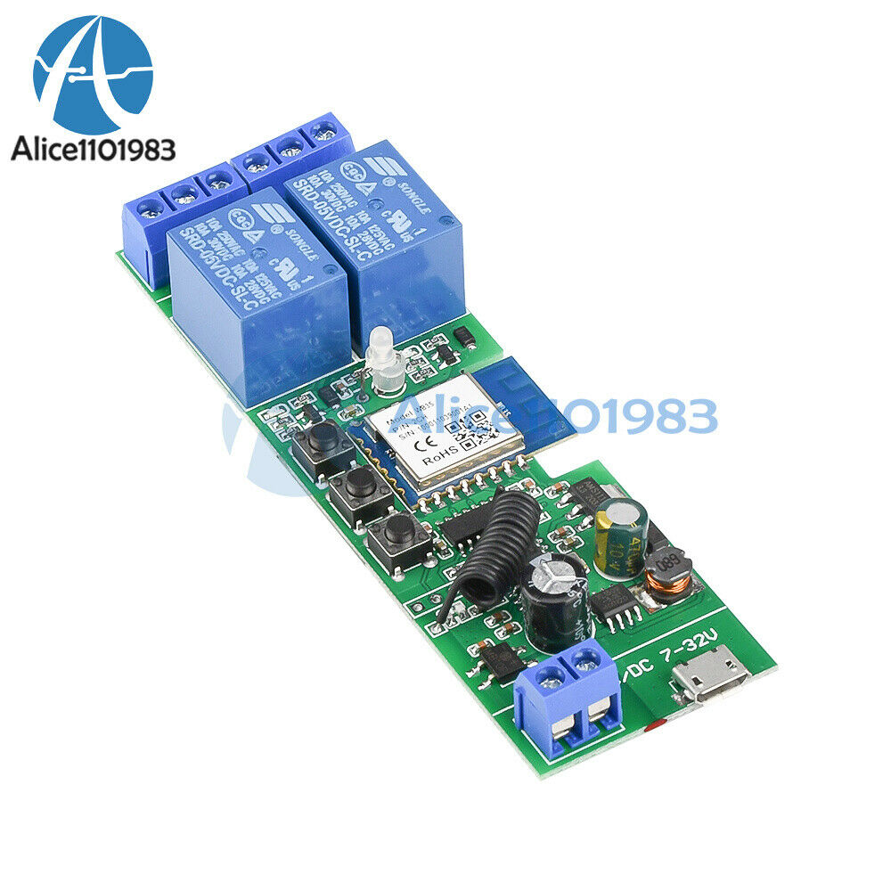 USB5V / DC7-32V 2 Channel WIFI Remote Control Relay Switch Module 433MHZ 3 Mode