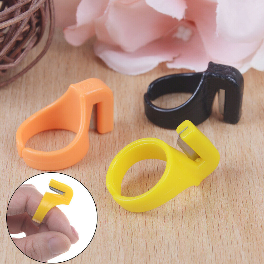 3X plastic sewing thimble ring with blade finger thimble thread cutter DI.l8