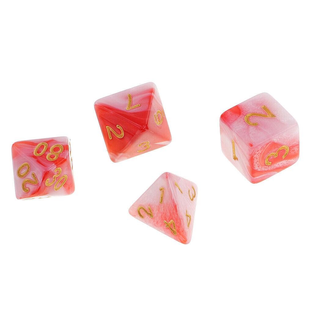 7 Acrylic Dice Polyhedral Dice D4 D6 D8 D10 D12 D20 Roleplay Prop Red White