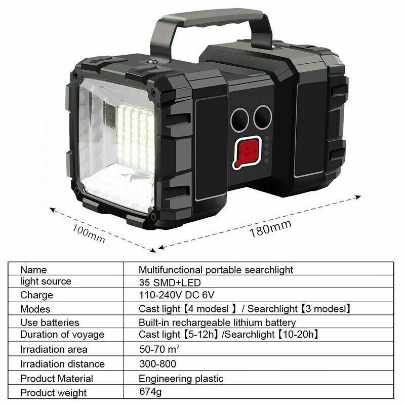 Rechargeable Portable Super Bright LED Searchlight Handheld Spotlight Flashlight
