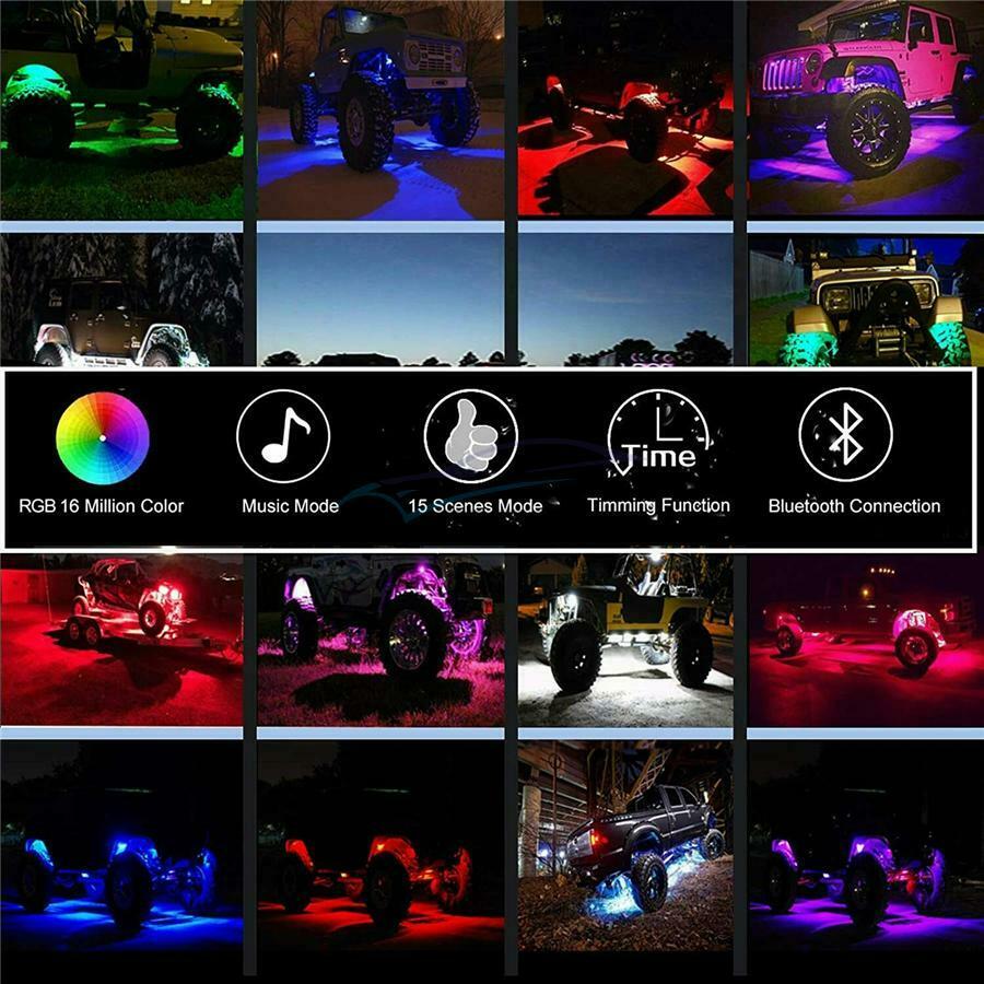 8PCS Underbody RGB LED Neon Light Atmosphere Bluetooth App Dual Remote Control