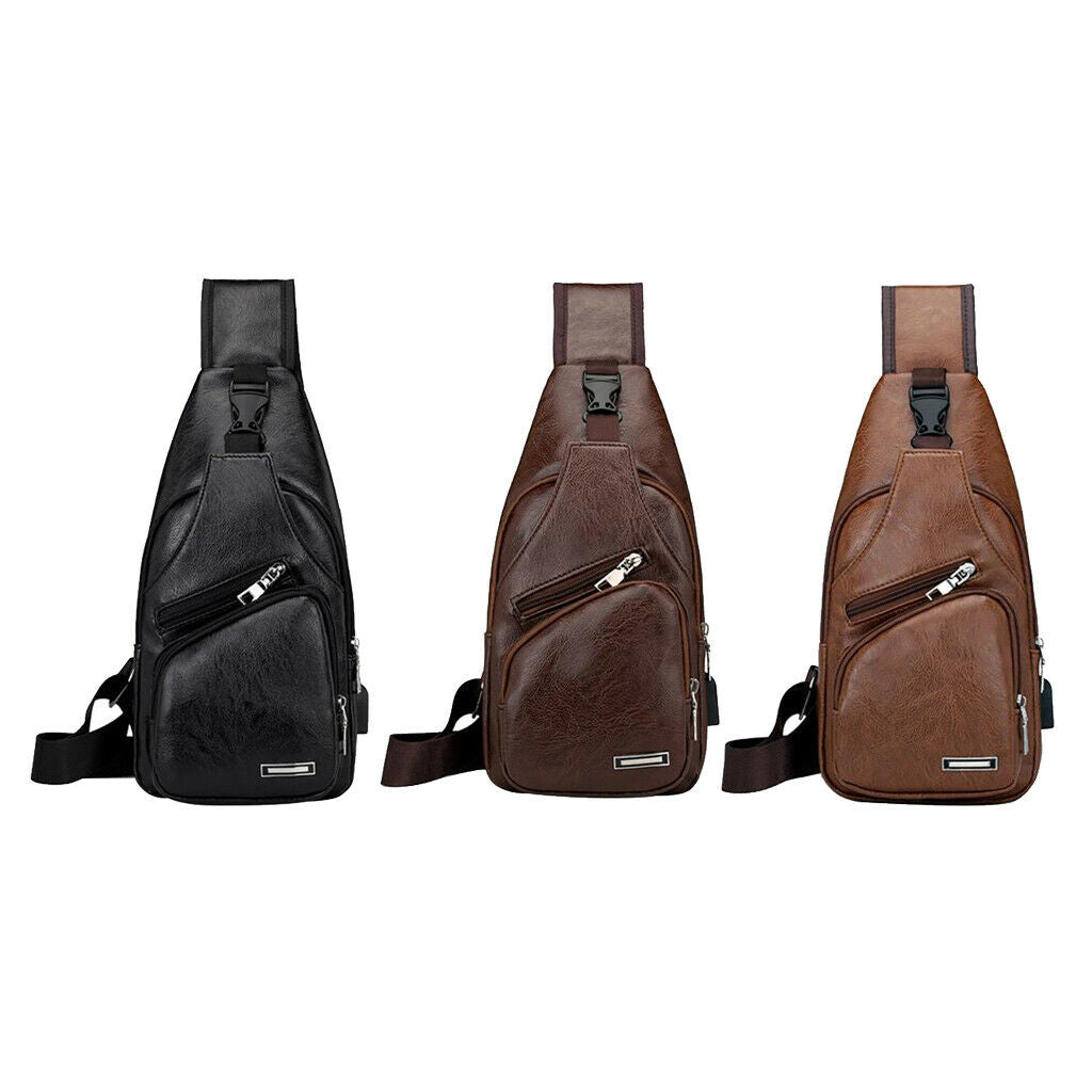 3Pcs Men Leather Sling Bag Multipurpose Compact Shoulder Chest Crossbody Bag