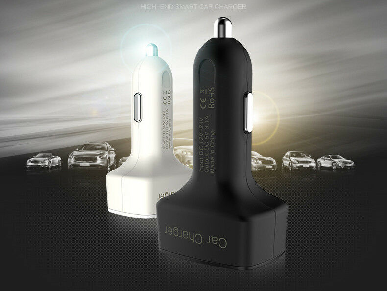 Black Car Charger/Thermometer/Ammeter/Voltmeter Dual USB 2-Port Adapter Max 3.1A