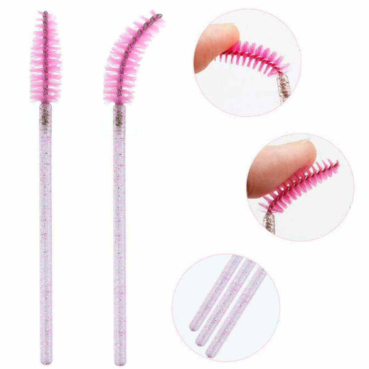 50x Disposable Crystal Eyelash Brush Mascara Wands Applicator Makeup Tool Pink