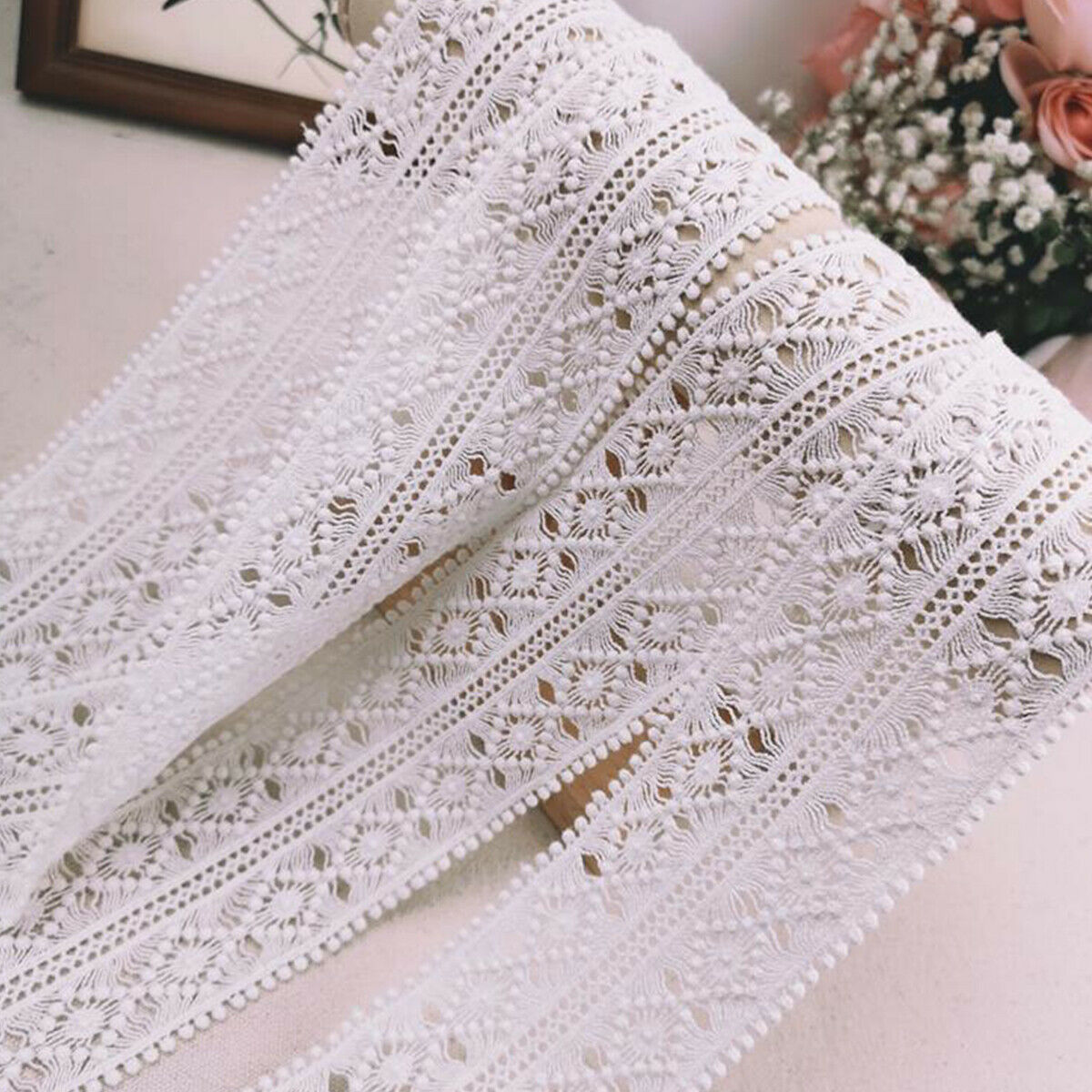 3 Yards White Lace Trim Ribbon Lace Embroidered Edge Sewing DIY Craft Trimming