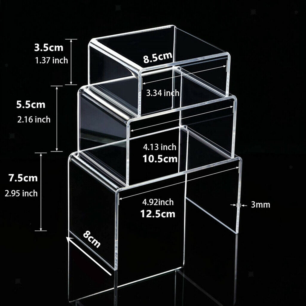 Clear Medium High Low Profile 3-Piece Display Shelf Set