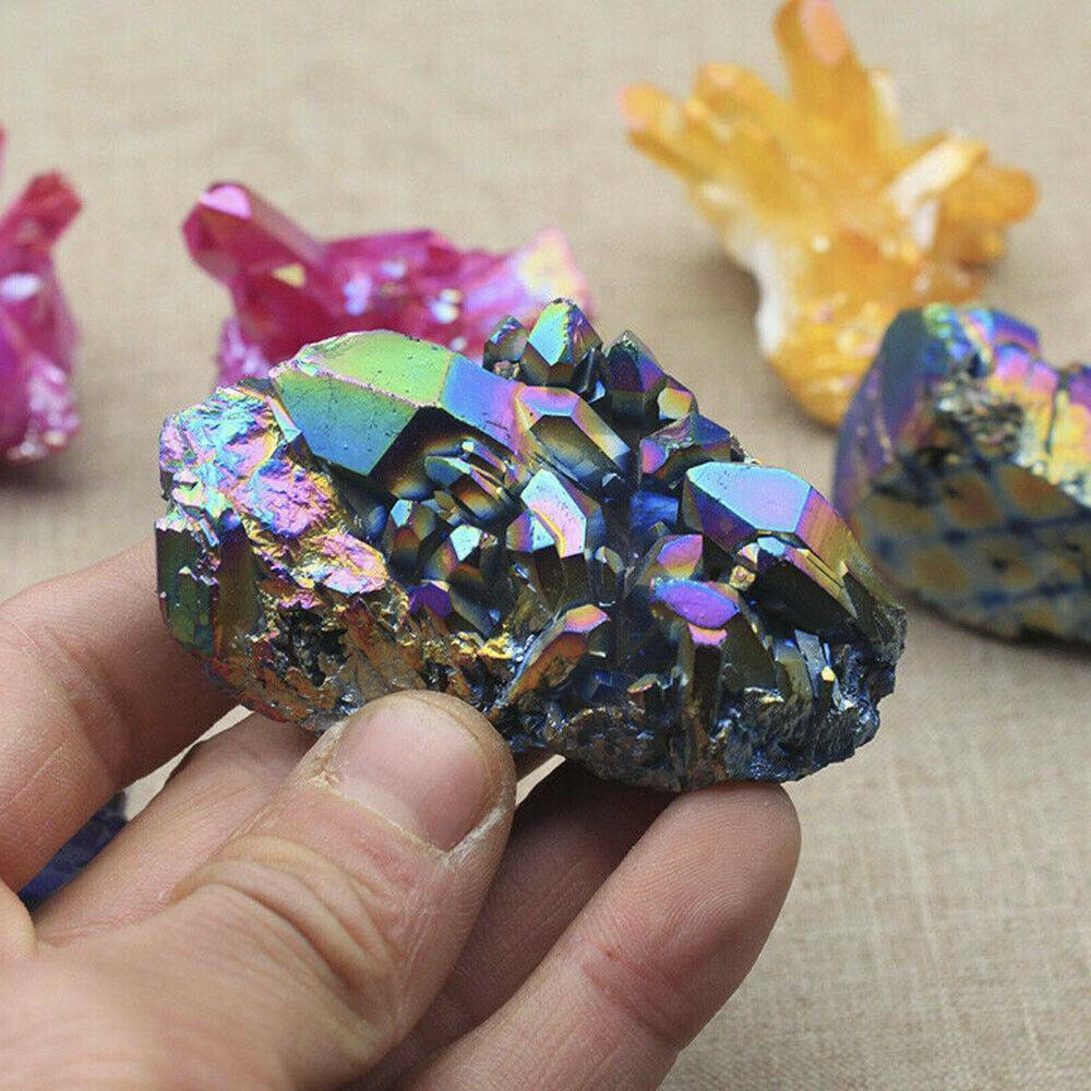 Natural Crystal Aura Quartz Amethyst Rainbow Titanium Specimen Cluster Stone*1