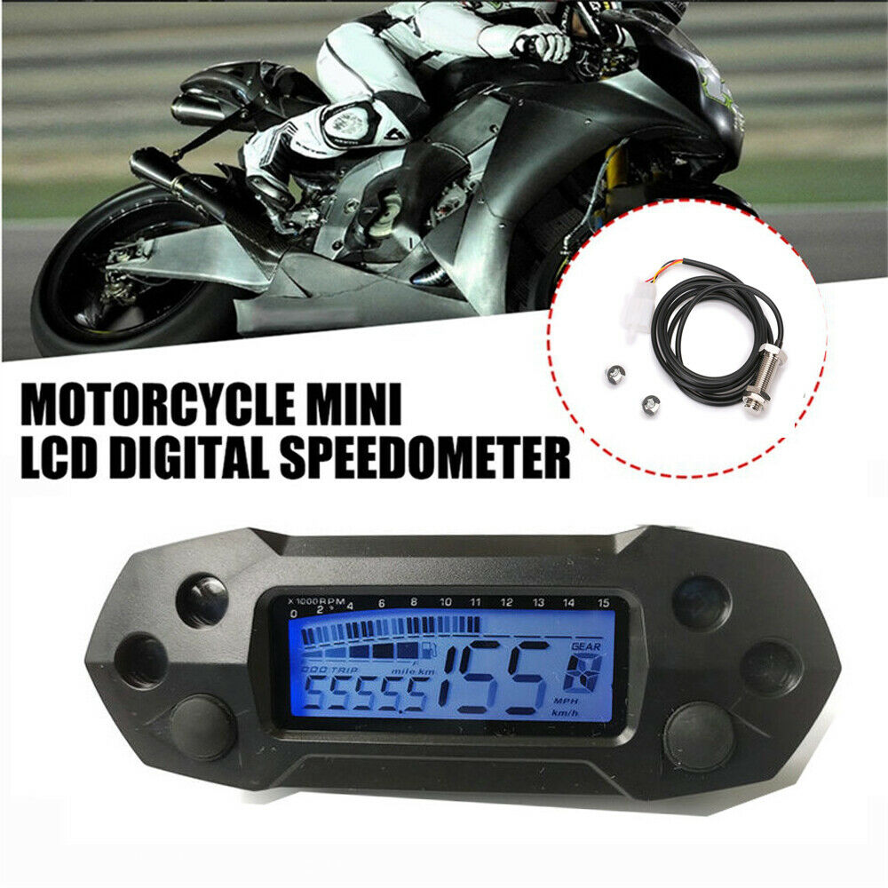 Motorcycle LCD Digital Speedometer Odemeter Tachometer w/ Sensor 12V Universal