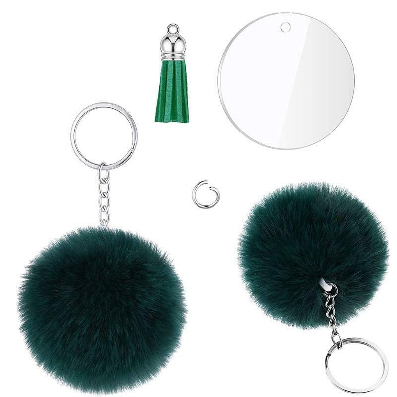 1 Set Acrylic Keychain Blanks with Key Rings Round Clear Discs Circles Tassel