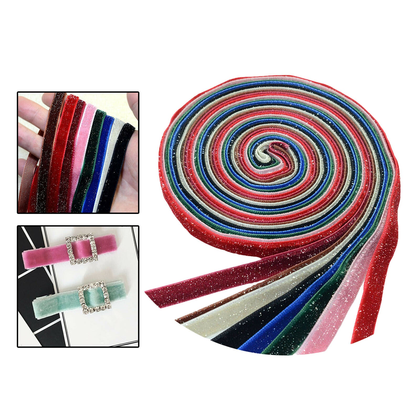 8pcs 2Yards Glitter Velvet Ribbon Assorted Colors 9mm Craft Gift Wrapping Hair
