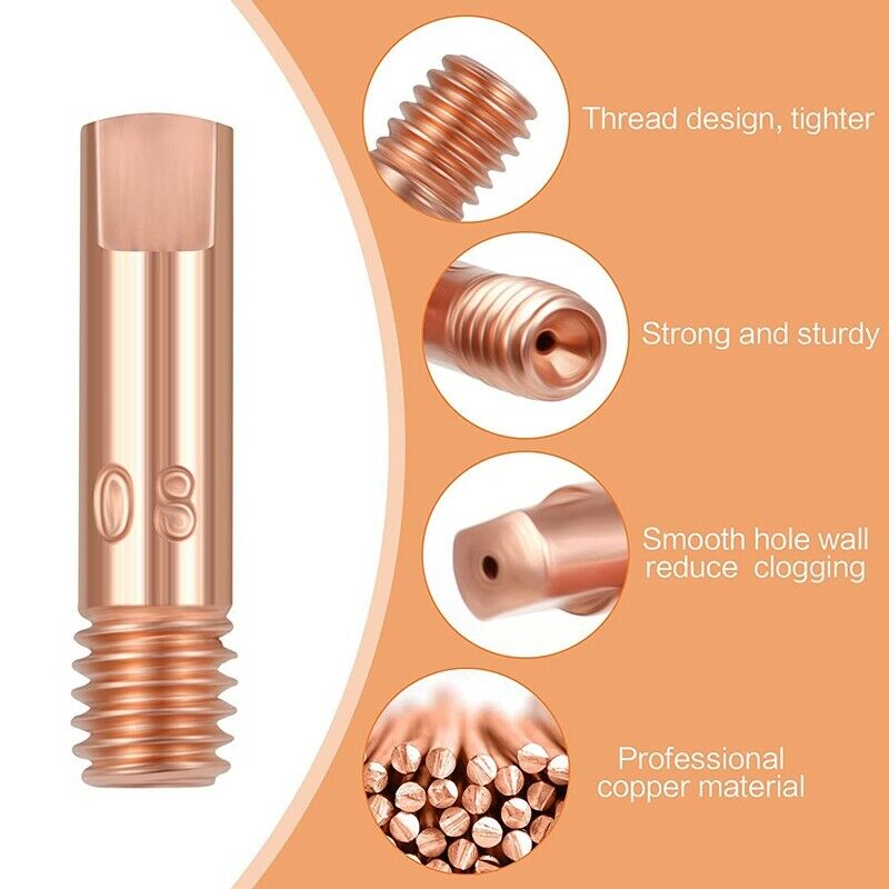 40Pcs Copper Contact Tip Welding Tip 0.8mm Current Nozzle Welding Tip for 15AKR8