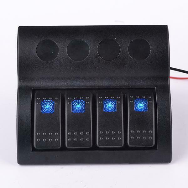 4 Gang Waterproof Car Marine Rocker Switch Panel Circuit Breaker Blue LED