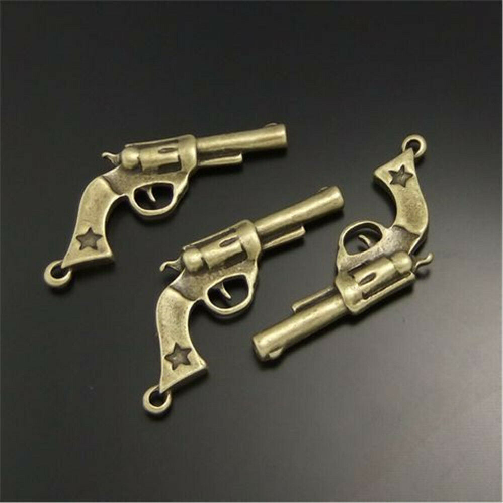 12 pcs Antiqued Bronze Color Revolver Gun Charm Alloy Pendant Findings 42x22mm