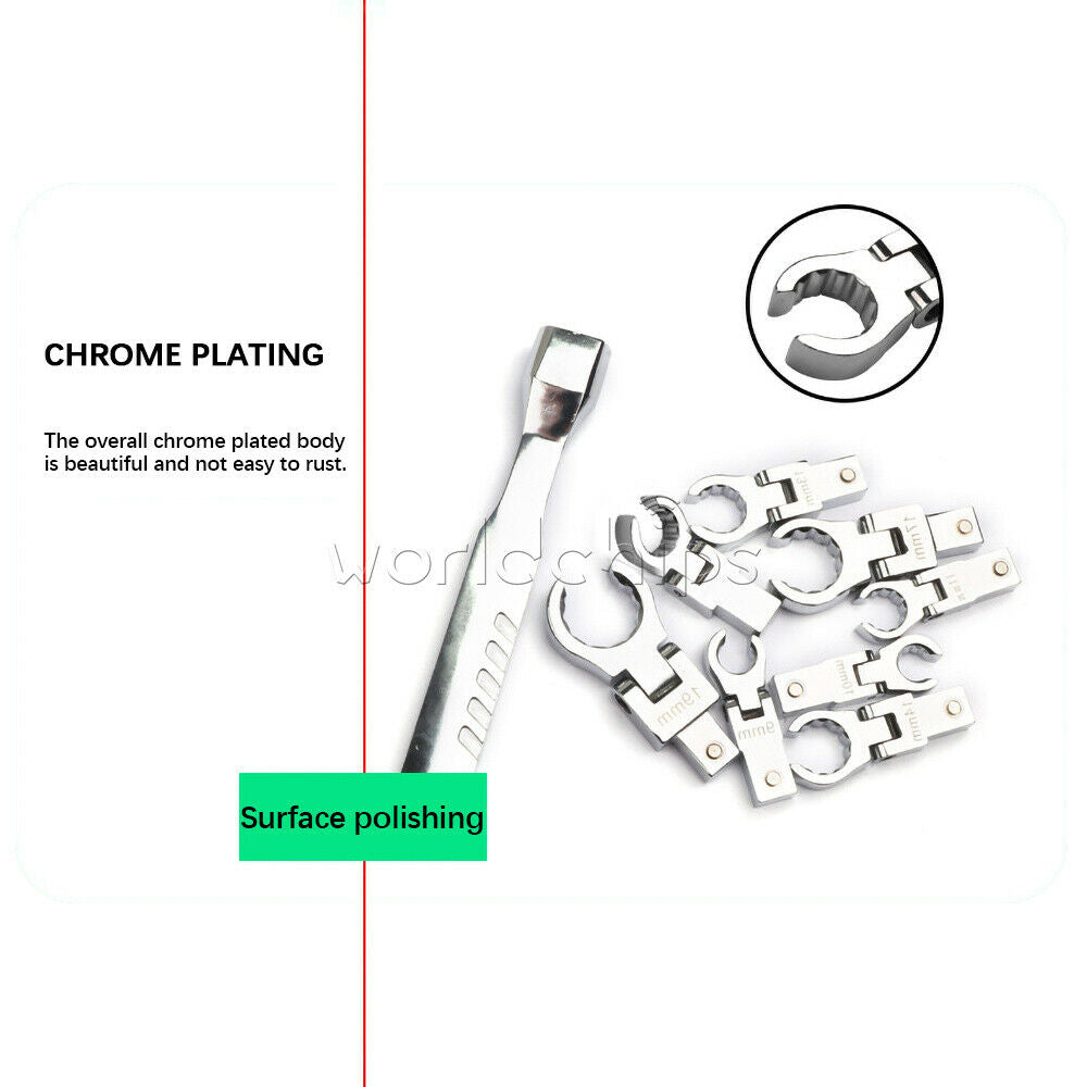 9 PCS Portable Metric Ratchet 180Â° Rotating Gear Removable Flexible Wrench Set