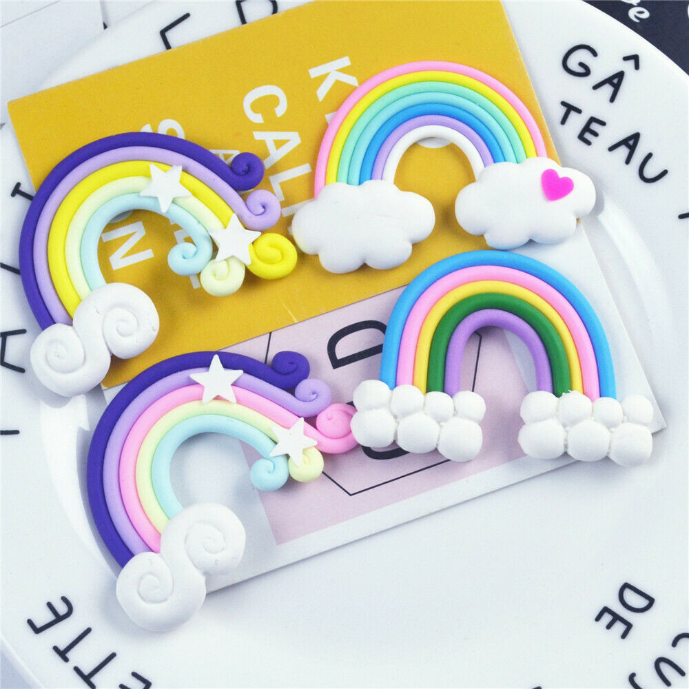 10 pcs Mix Polymer Clay Embellishments Rainbow For Crafting DIY Art Decors 4-5cm