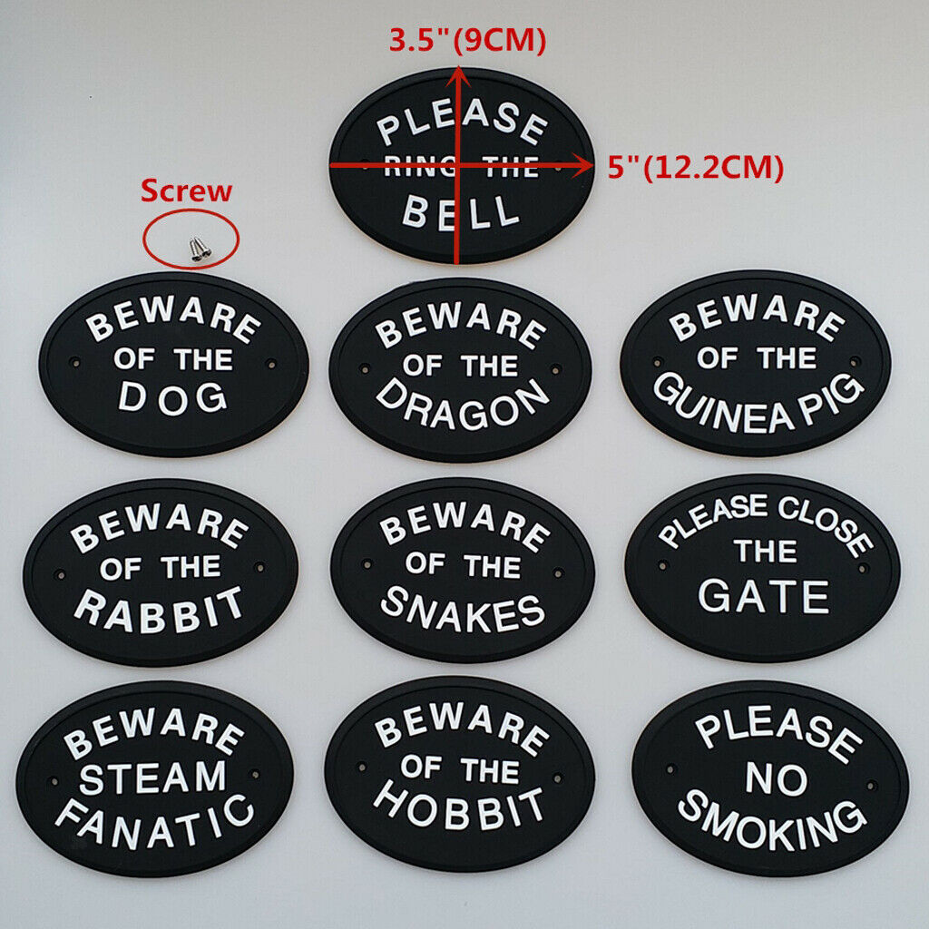 Black Oval Statement Plaque Outdoor Garden Wall Sign BEWARE OF THE SNAKES