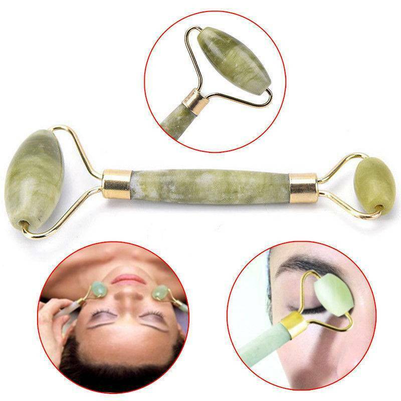 Face Massager Tool Facial Jade Stone Roller Massage Natural Rose Quartz Beauty !