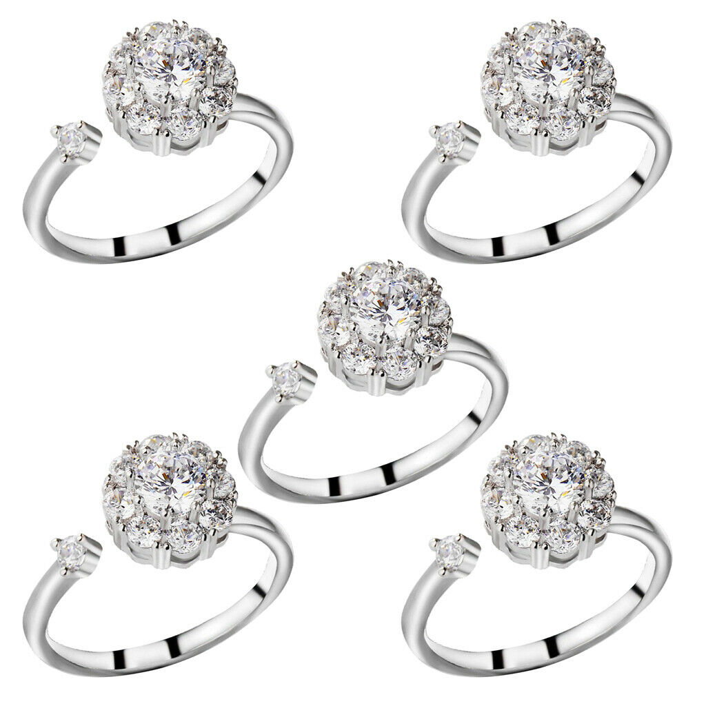 5x Womens Fashion Rotating Engagement Cubic Zirconia Ring Open Adjustable
