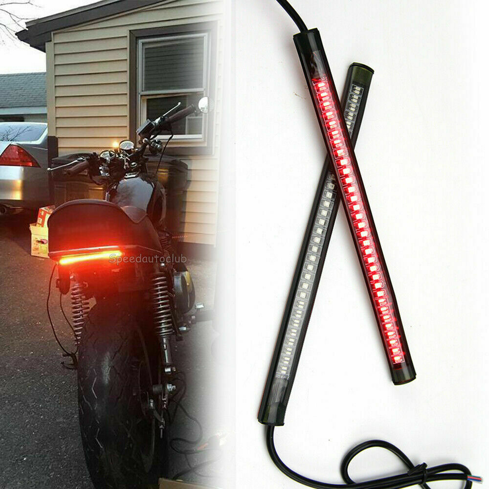 48 LED Motorcycle Flexible Turn Signal Amber Integrated 2 Strip Brake Tail Light