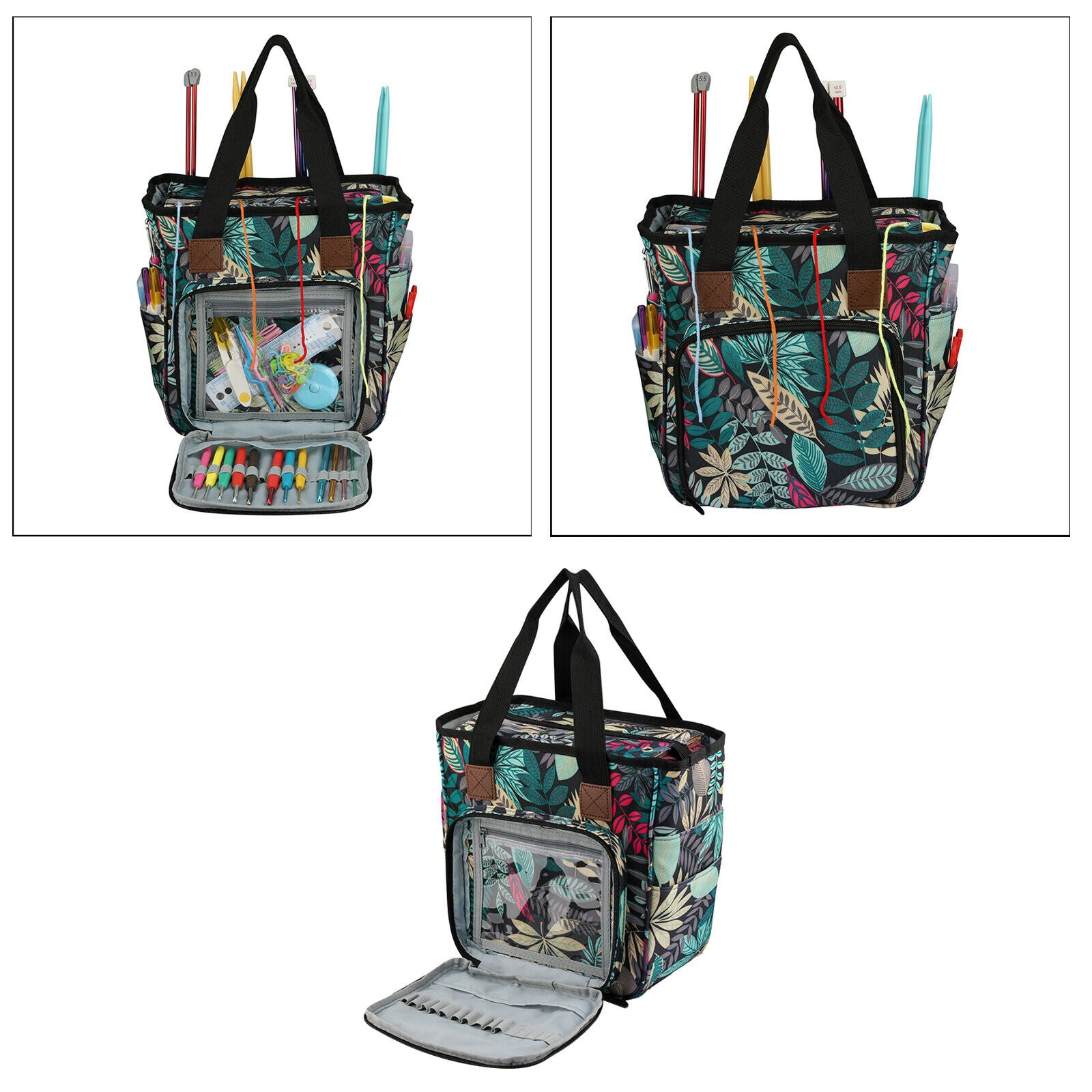 Knitting Bag, Yarn Tote Organizer with Inner Divider for Crochet Hooks, Knitting