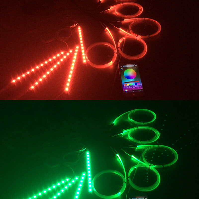 10x RGB LED Bluetooth Car Under Dash Door Light 8M Glass Fiber Strip iOS Android