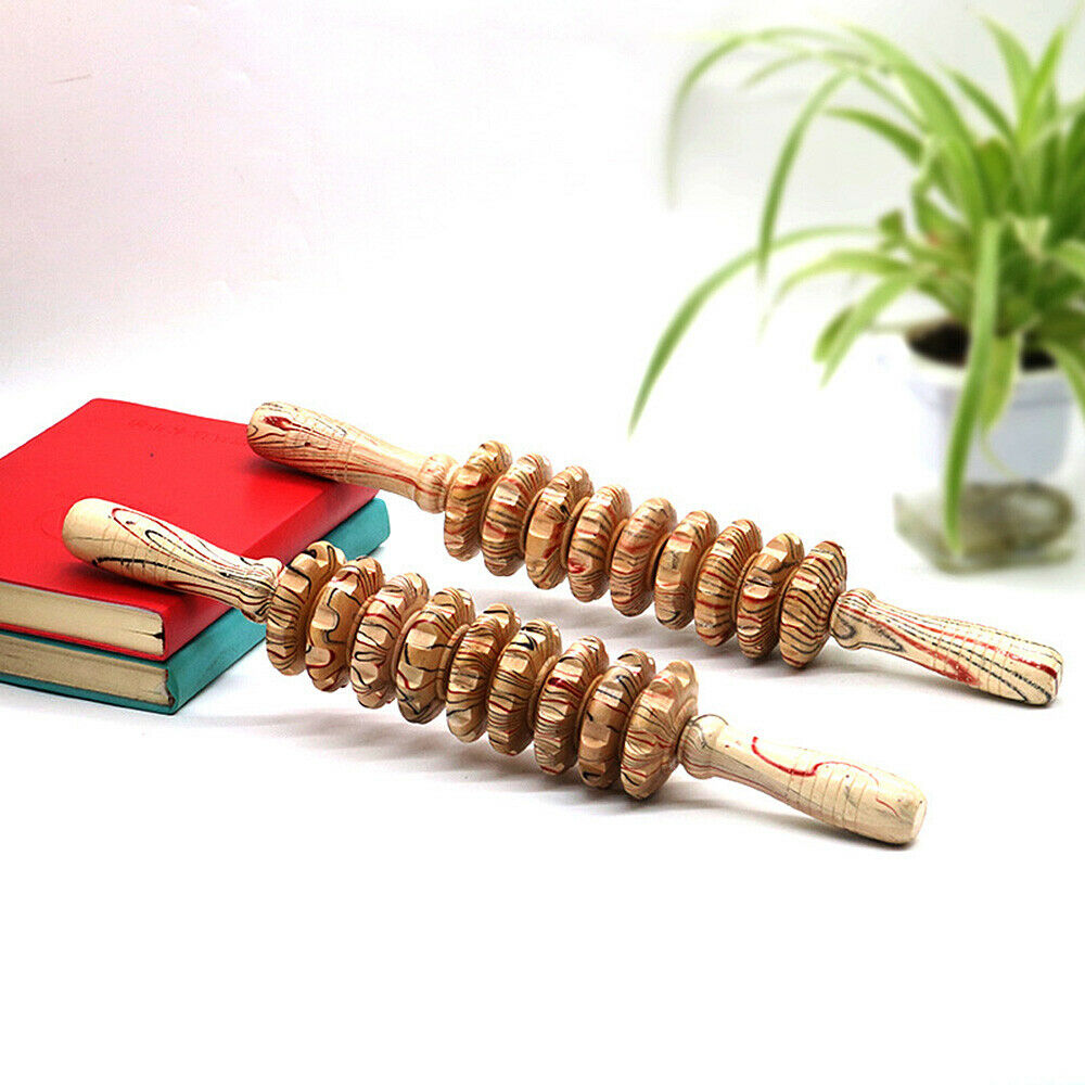 Wooden Roller Trigger Point Stick Body Therapy Massager Wand Muscle Relief Tools