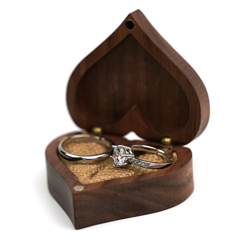 Wood Rings Jewelry Organizer Display Case  Storage Wedding Lover Walnut B.l8
