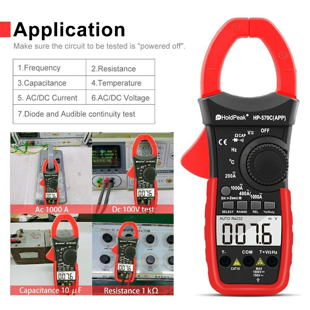 Holdpeak 570C-App Digital Clamp Meter Multimeter Handheld Volt Amp Tester Dmm