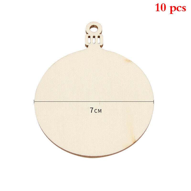 10pcsDIY Craft Wooden Round Bauble Unfinished Christmas Hanging Ornaments Blank