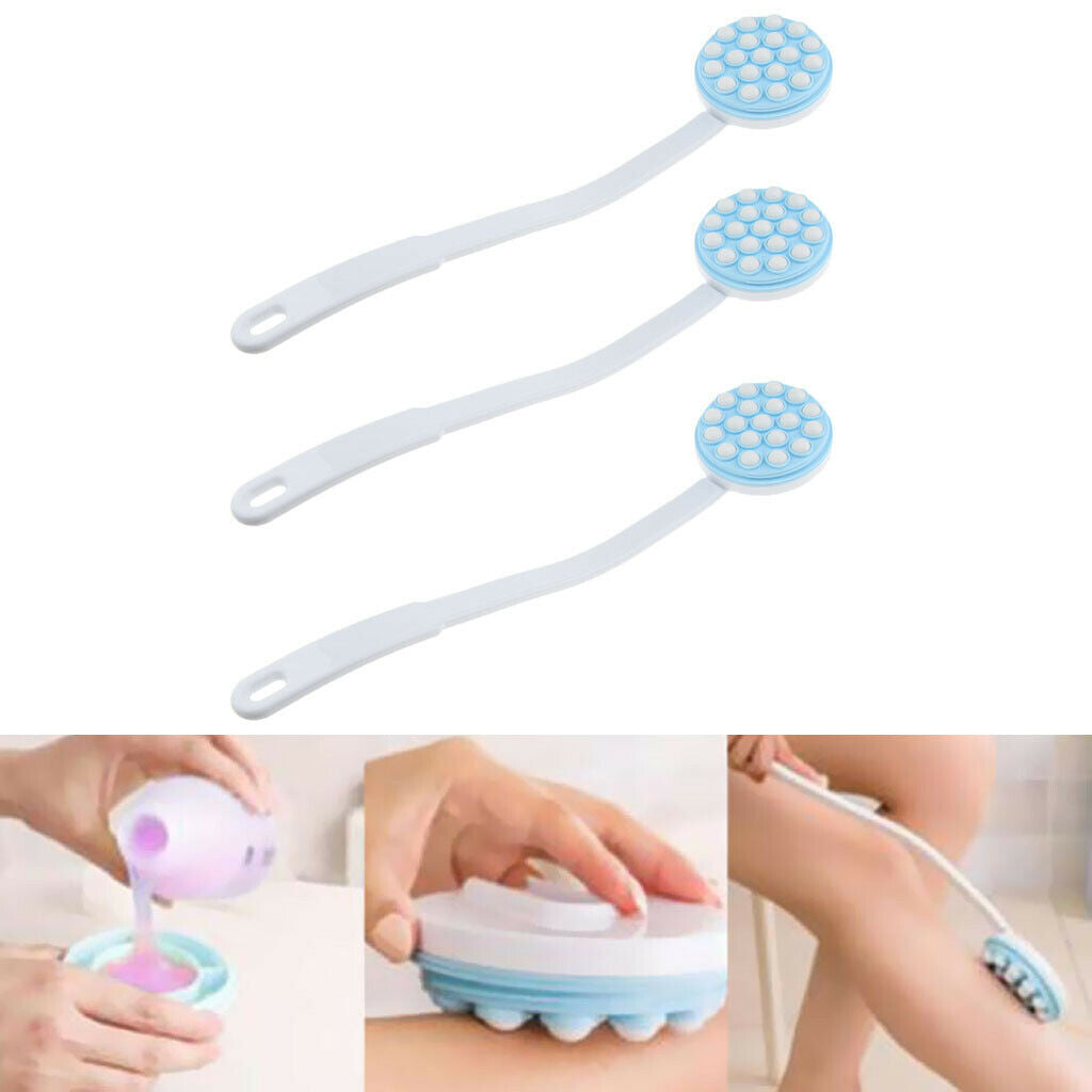 3pcs Long Handle Body Bath Shower Brush Back Scrubber Cleaning Massager
