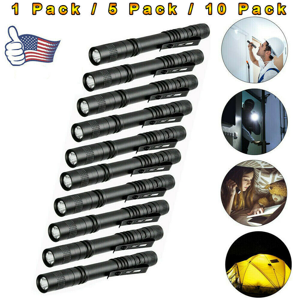 5x 50000LM Mini LED Penlight Flashlight Torch Clip Pocket Lamp Lights Waterproof