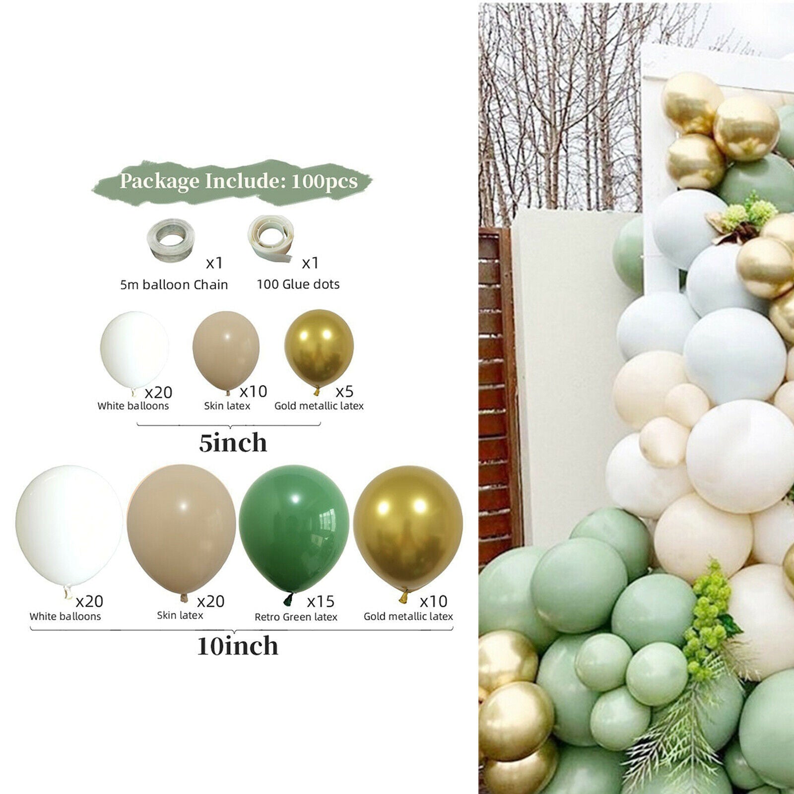 100pcs/set INS Green Balloons Garland Arch for Kids Valentine Decor Supplies
