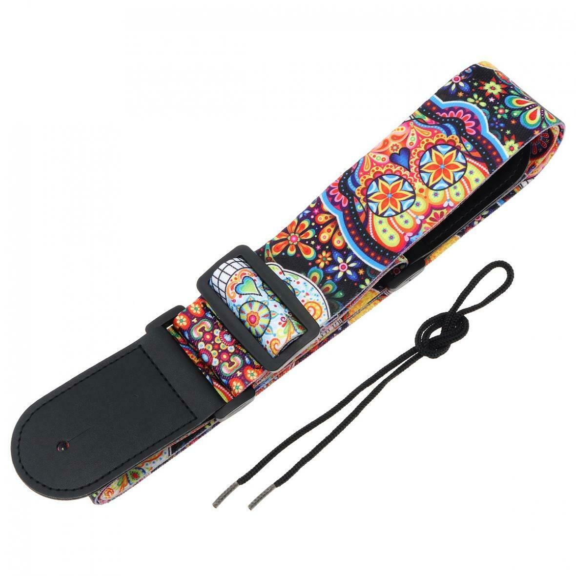 Florescent Pattern Printing Durable Guitar Strap with PU Leather Ends 5cm Wide